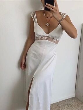 DANIELLE BERNSTEIN White Lace-Trim Midi Slip Dress